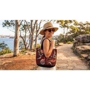Birubi Australia Aboriginal Dot Art Canvas Tote Bag - Kangaroo Emu Boomerang